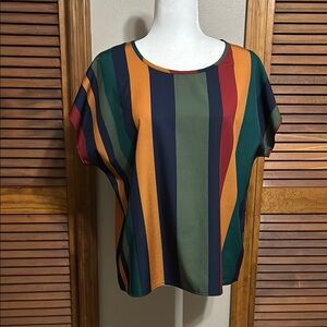 SHEIN Blue and Green Striped Boxy Blouse